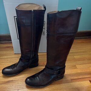 Frye Melissa Harness Tall Leather Boots in Dark Brown